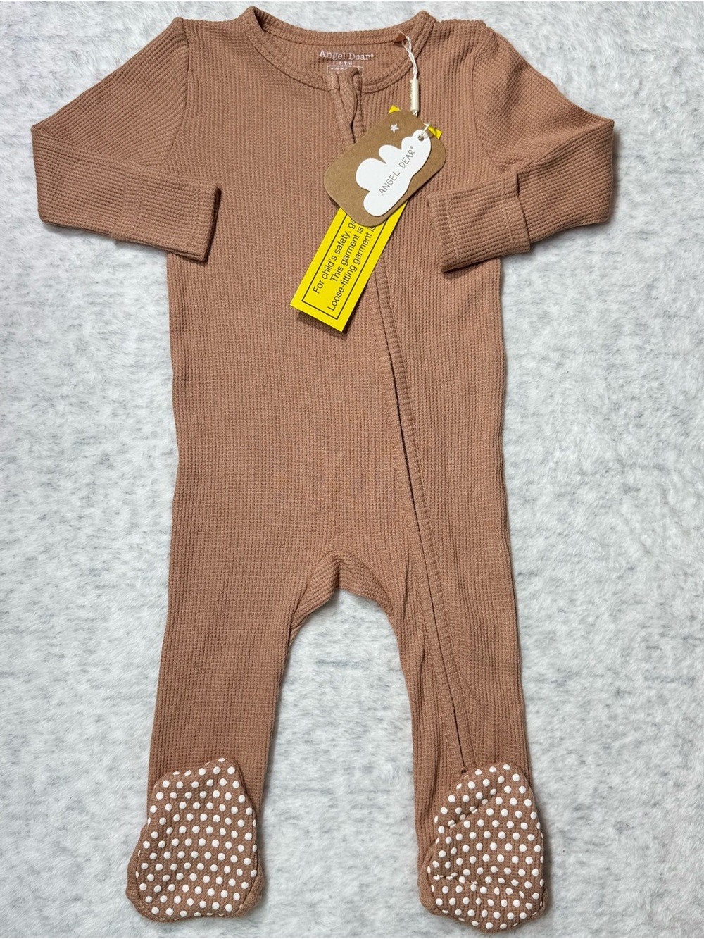 NWT Angel Dear Brown Waffle Bamboo Zip Footie 6-9M Baby Caramel Neutral Fall